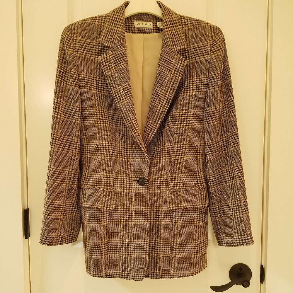 Ann Taylor Plaid Blazer - Brown and Cream